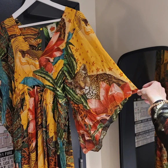 NWT Farm Rio Tropical Dreams Caftan Maxi Dress In Cheetah & Floral Print - Picture 10 of 16